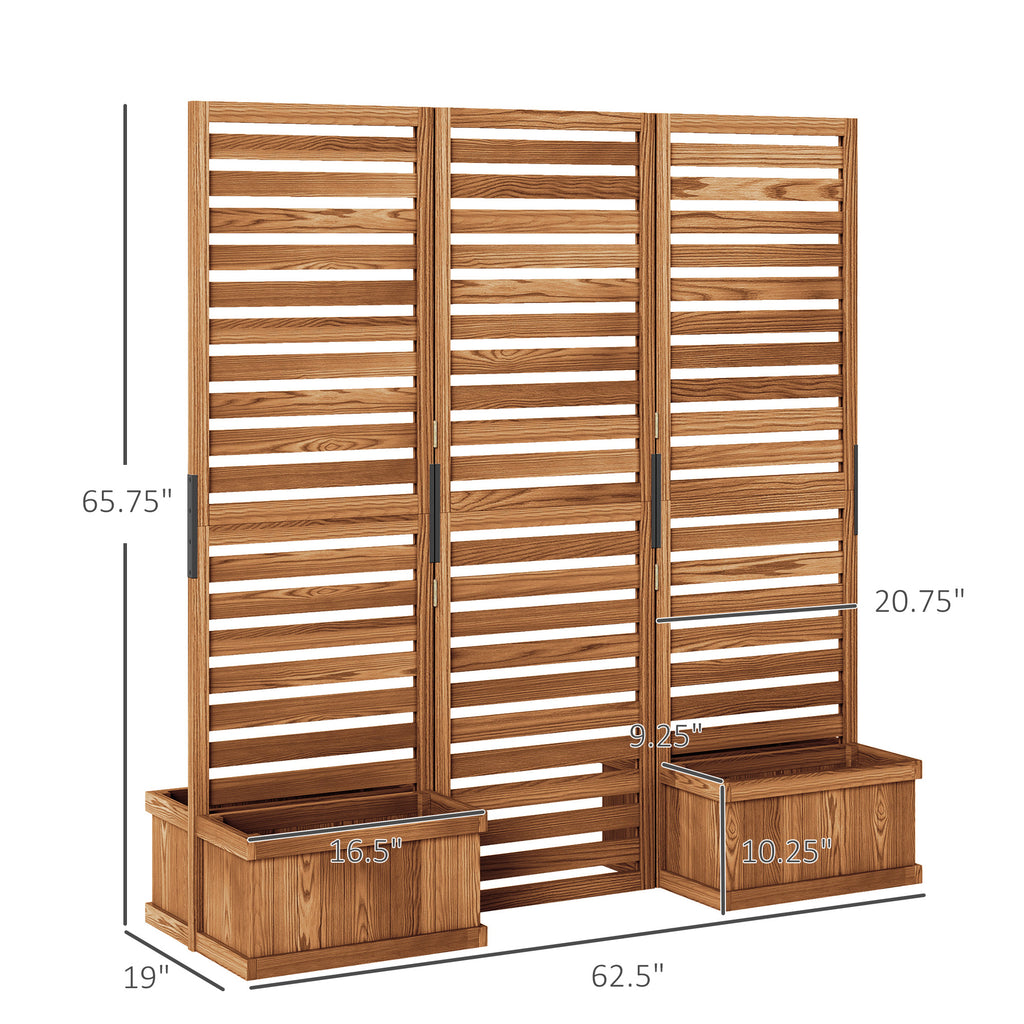 62.5" x 19" x 66" Wood Panel Trellis w/ 4 Planter Box Raised Bed for Garden Natural Wood - HAUSSLYON