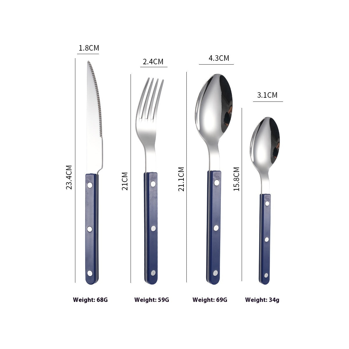 Couverts en acier inoxydable HAUSSLYON de 4 pièces, comprenant fourchette, couteau, cuillère et petite cuillère pour repas élégants