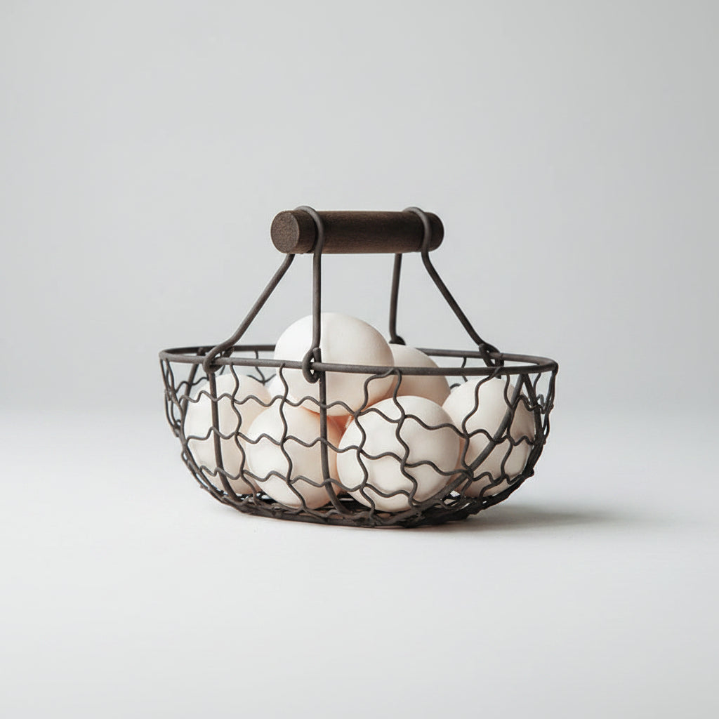 Panier de marché ancien en fer forgé Glasgow de HAUSSLYON, design vintage avec poignées en fer noir.