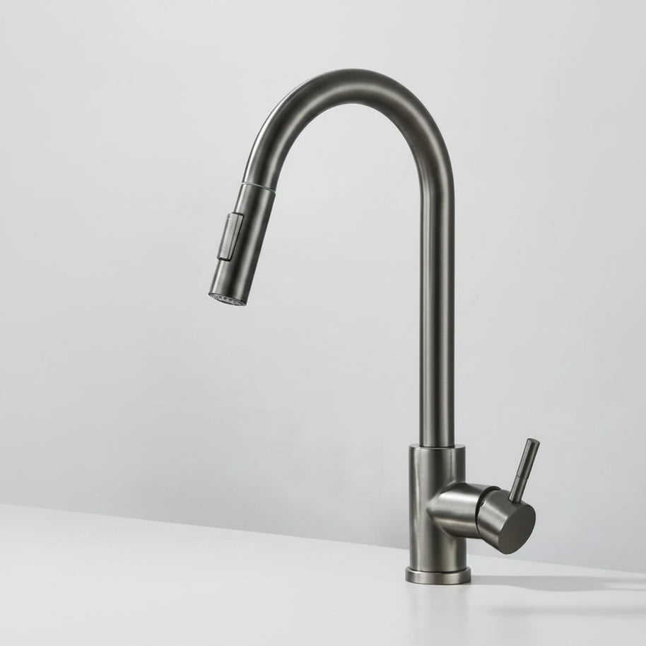 Robinet de cuisine Hausslyon Salem tactile en acier inoxydable avec levier, vue de face, moderne et fonctionnel.