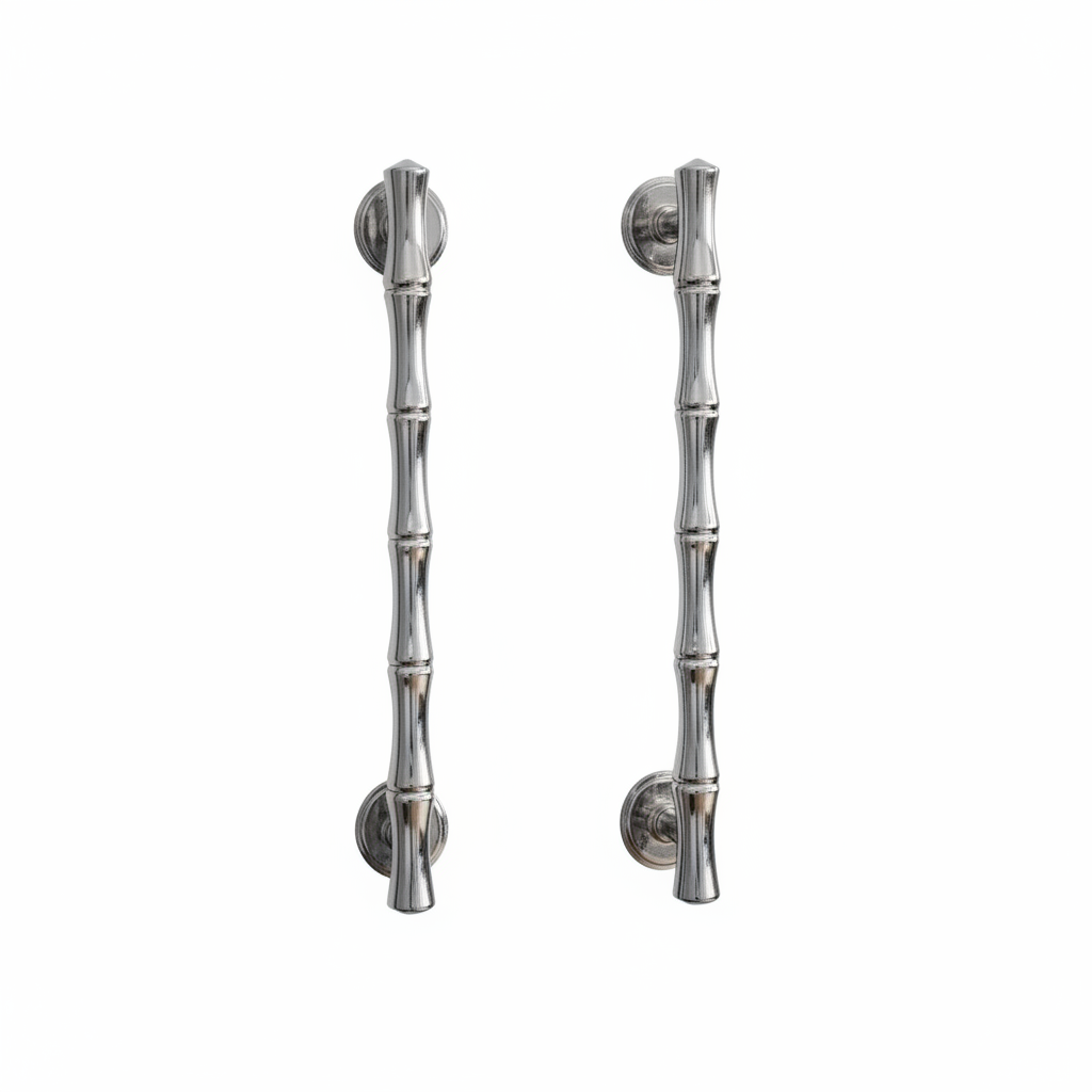 Poignées et boutons Kyotoji en chrome, accessoires de mobilier modernes, avec finition brillante pour décoration intérieure élégante.