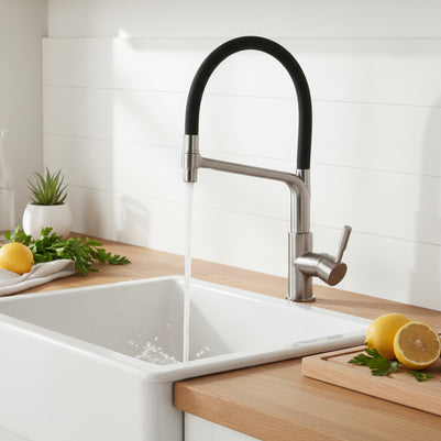 Robinet de cuisine VidaXL Toscanie en acier inoxydable avec poignée moderne et design élégant pour évier.