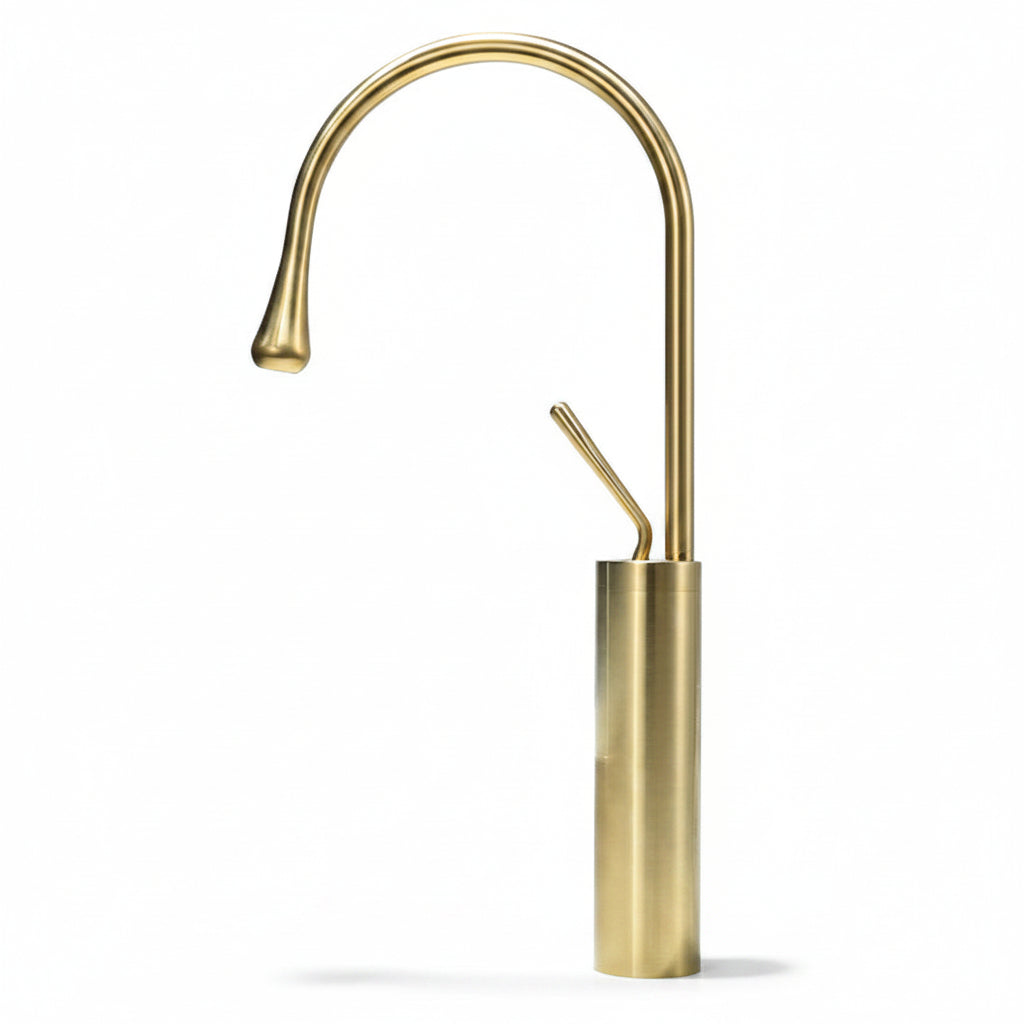 Water Drop Faucet All Copper Brushed Gold Above Counter Basin - HAUSSLYON