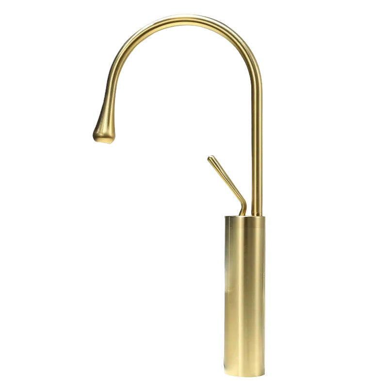 Water Drop Faucet All Copper Brushed Gold Above Counter Basin - HAUSSLYON