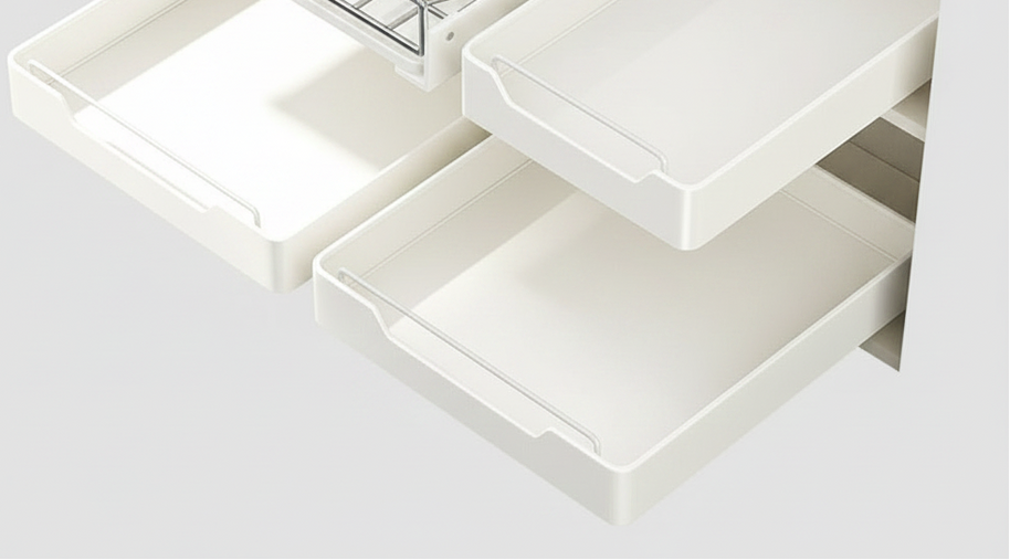 Étagère de rangement coulissante VidaXL pour armoire de cuisine avec plusieurs niveaux de stockage.