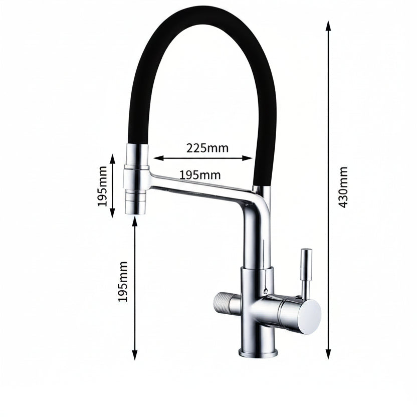Robinet de cuisine Hausslyon Olympe en acier inoxydable avec bec pivotant et poignée ergonomique.