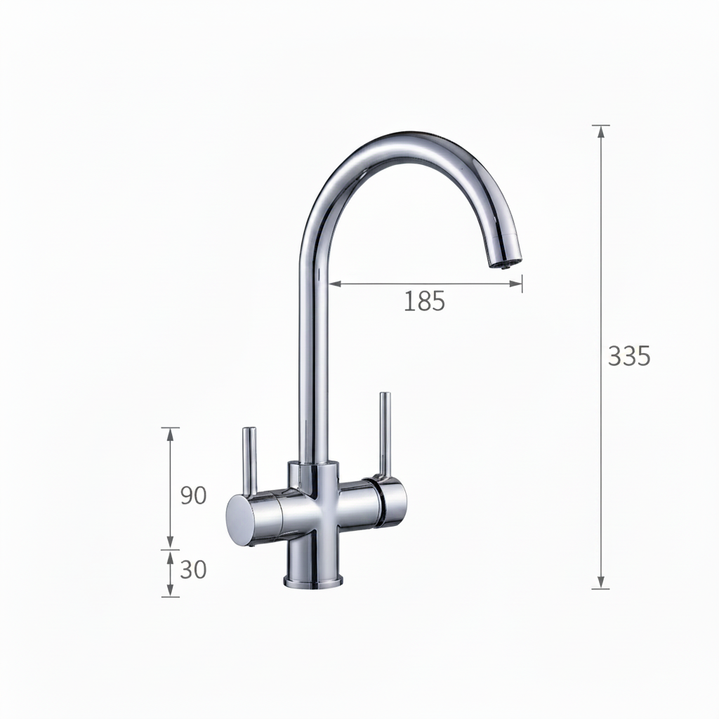 Robinet de cuisine RENFAN Laval en acier inoxydable avec poignée et douchette, vue de face sur le produit.