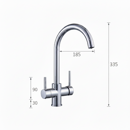 Robinet de cuisine RENFAN Laval en acier inoxydable avec poignée et douchette, vue de face sur le produit.