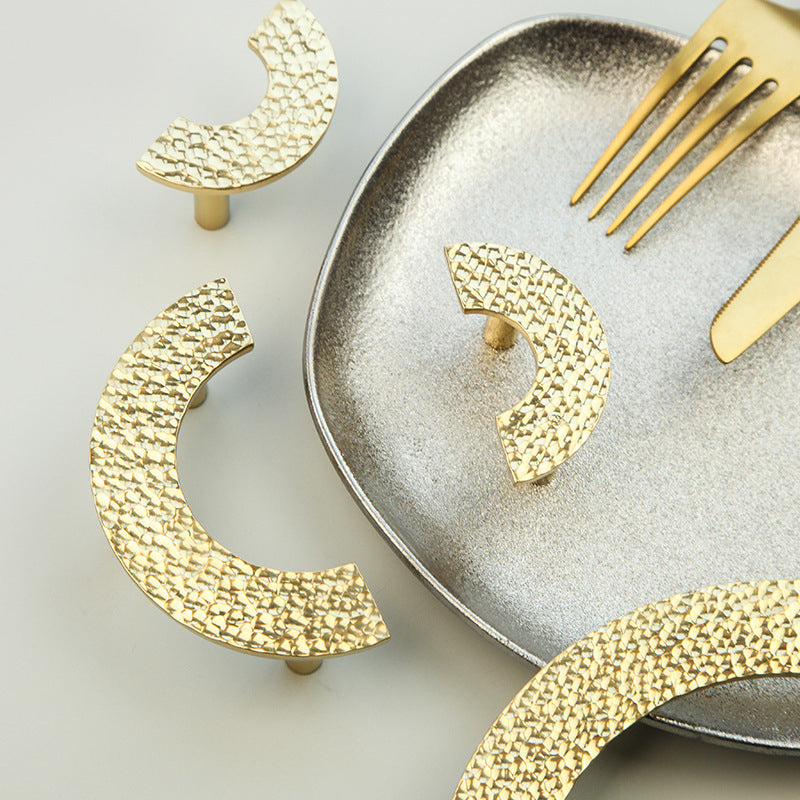 Hammered Finish Semi-Circular Brass Cabinet Door Handle Kitchen Drawer Pull - HAUSSLYON