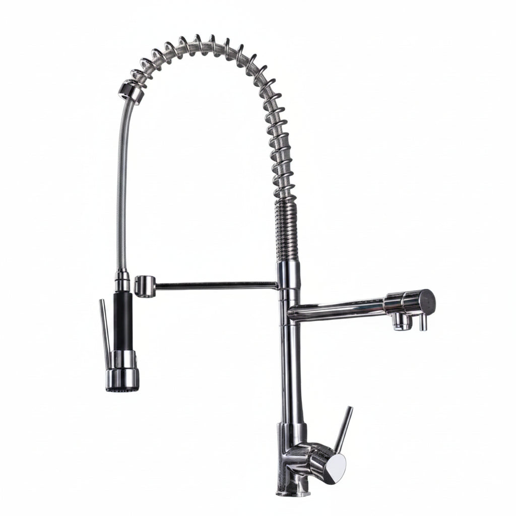 Robinet à évier extractible VidaXL, finition en acier inoxydable, avec tête pivotante pour cuisine.