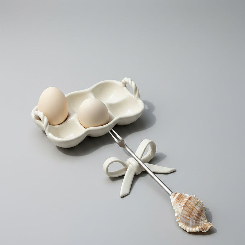 Assiette à œufs en céramique HAUSSLYON Arles, forme ronde et blanche, idéale pour servir des œufs à la coque ou pochés.