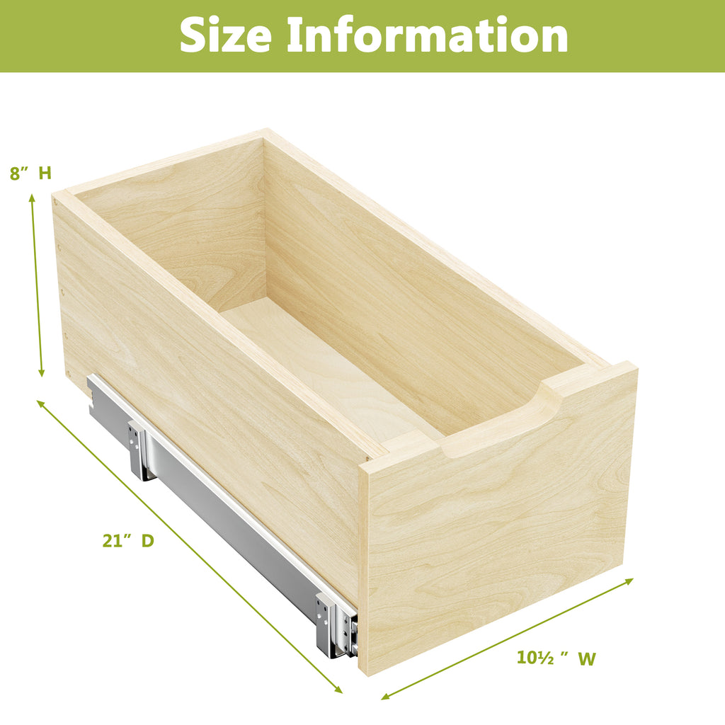 Hard Close Pull Out Cabinet Organizer 8  High Drawer 10  W X 21  D Wood Slide Out Shelves Cabinet Storage Organizer With Full Extension Rail Slides Pull Out Drawer For Kitchens Cabinet Pantry - HAUSSLYON