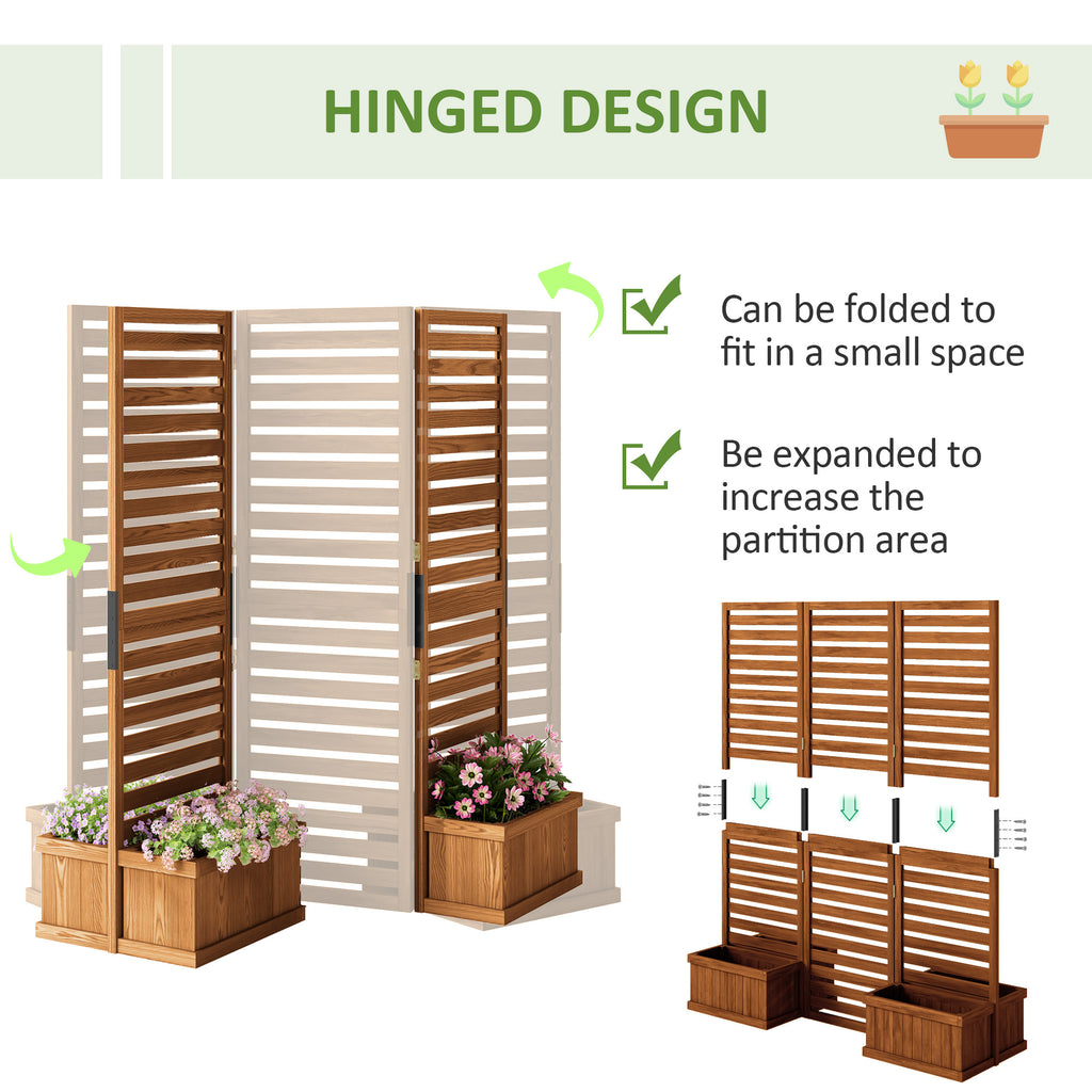 62.5" x 19" x 66" Wood Panel Trellis w/ 4 Planter Box Raised Bed for Garden Natural Wood - HAUSSLYON