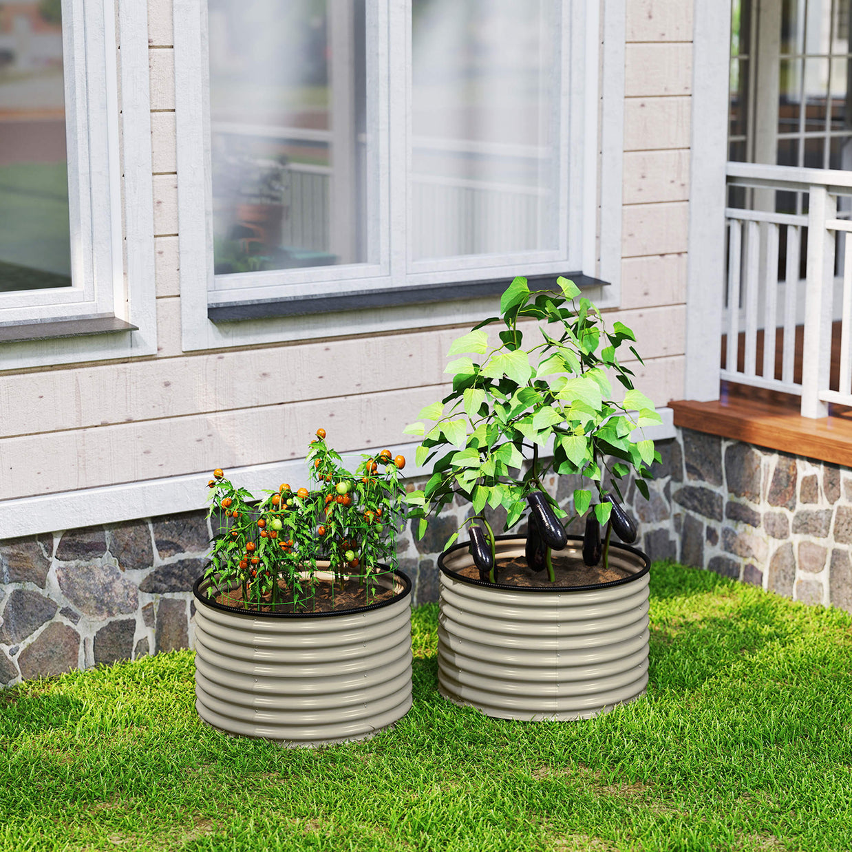 Ensemble de 2 bacs à jardin surélevés Rosemère blanc crème, en plastique durable, pour cultiver des plantes et légumes.