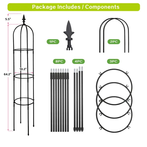 6.2ft Garden Obelisk Trellis Lightweight Rustproof Plastic Coated Metal Tall Tower Trellis Stand - HAUSSLYON