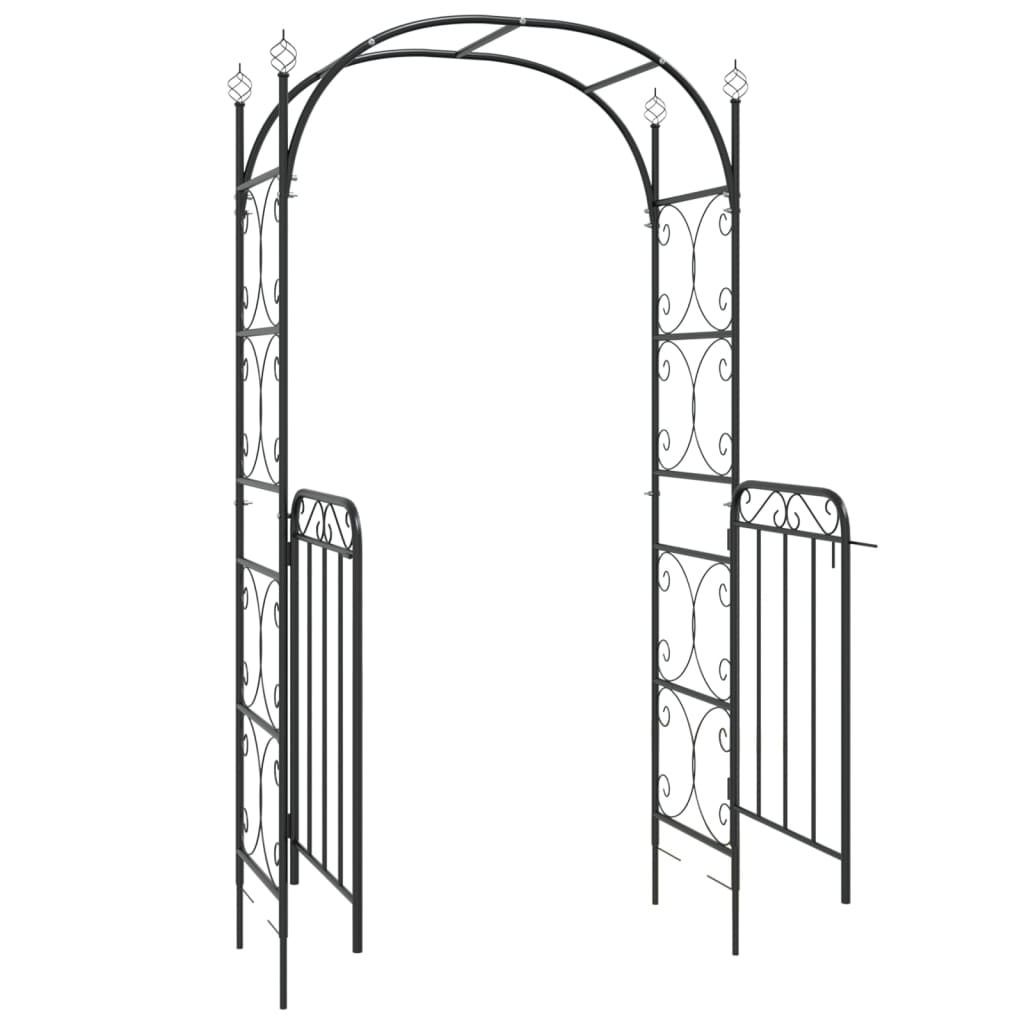 Garden Arch with Gate Black 108x45x235 cm Steel - HAUSSLYON