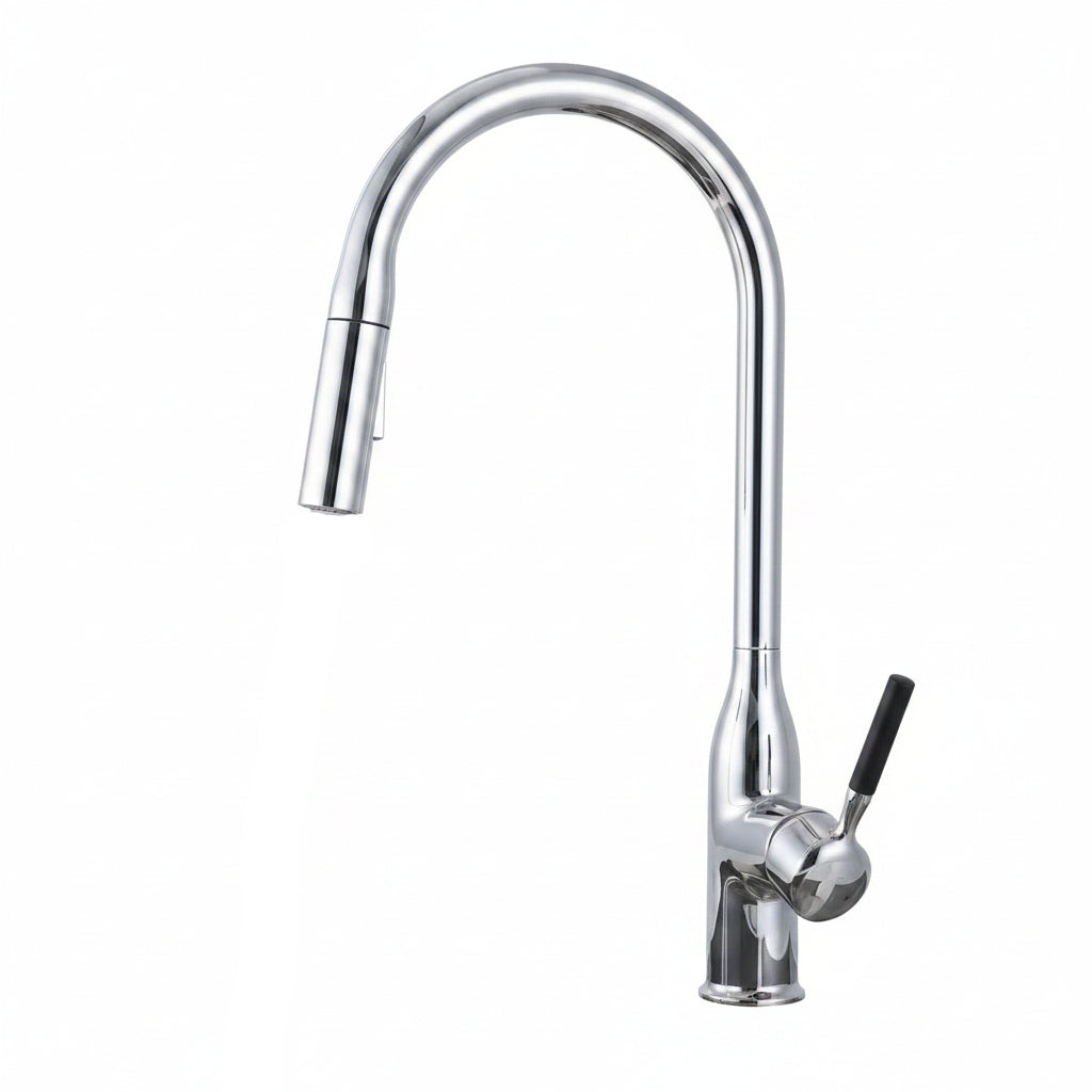 Copper Gun Gray Kitchen Faucet Pull-out Hot And Cold Double Water Outlet Rotatable - HAUSSLYON