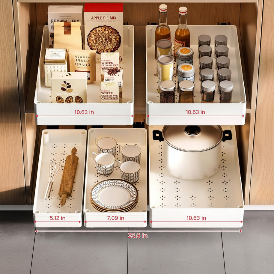 Étagère coulissante rétractable sans perçage pour armoire, marque HAUSSLYON, en métal blanc, facile à installer.