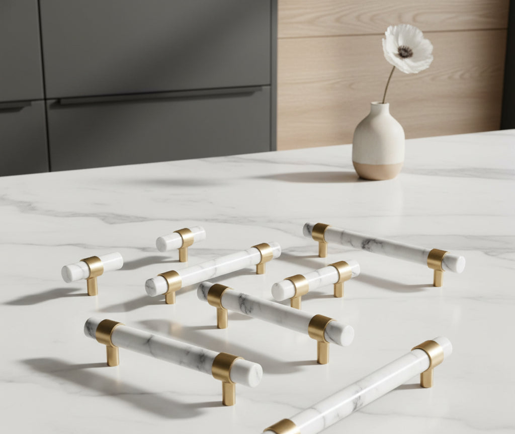 Natural Marble Pure Brass Door Handle - HAUSSLYON