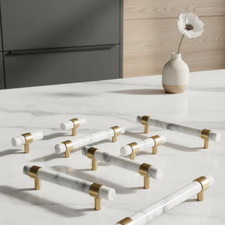 Natural Marble Pure Brass Door Handle - HAUSSLYON