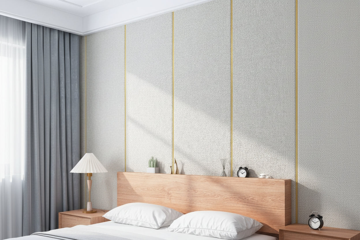 Self-adhesive Wall Covering Thickened Linen Texture Bedroom Headboard Wallpaper - HAUSSLYON