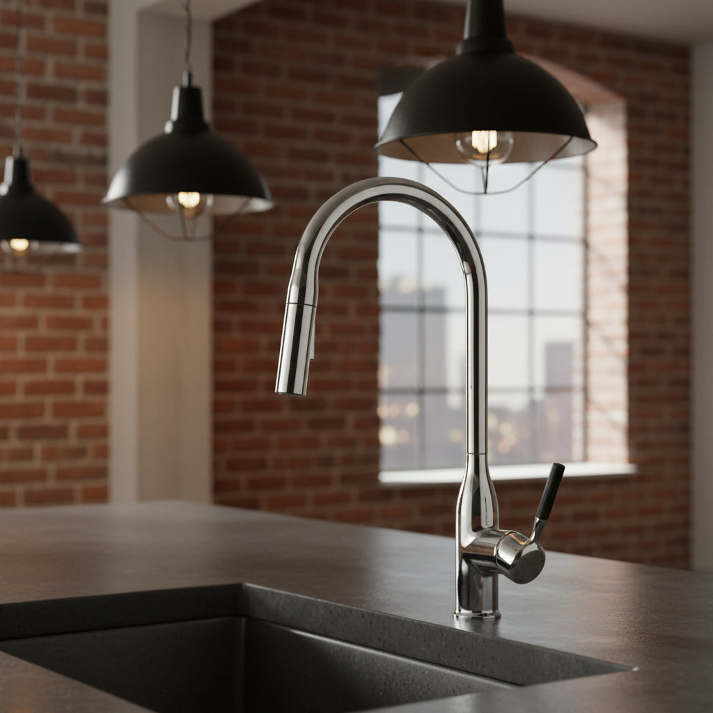 Copper Gun Gray Kitchen Faucet Pull-out Hot And Cold Double Water Outlet Rotatable - HAUSSLYON