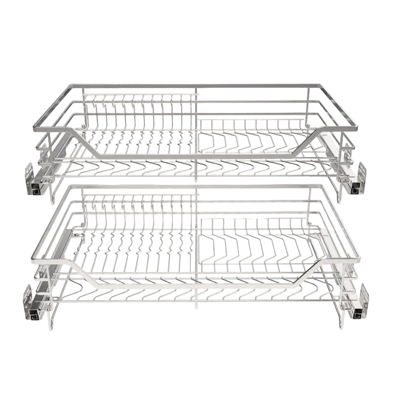 Tiroir coulissant double en acier inoxydable VidaXL, structure robuste et design moderne, pour rangement pratique et durable.