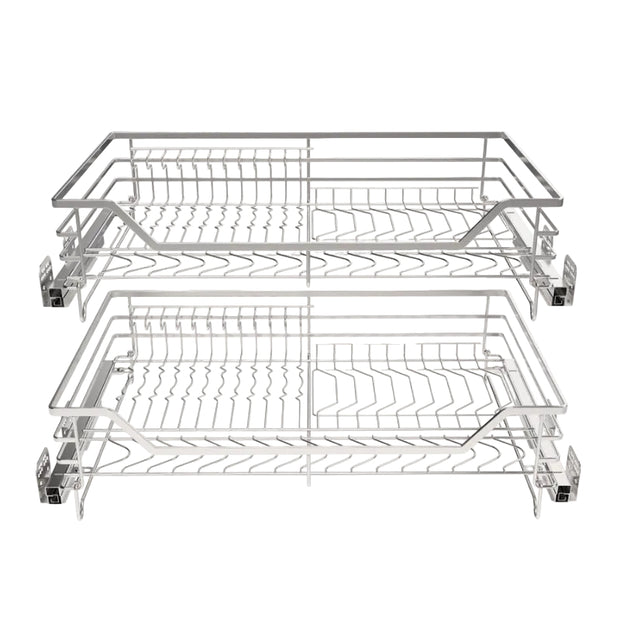 Tiroir coulissant double en acier inoxydable VidaXL, structure robuste et design moderne, pour rangement pratique et durable.