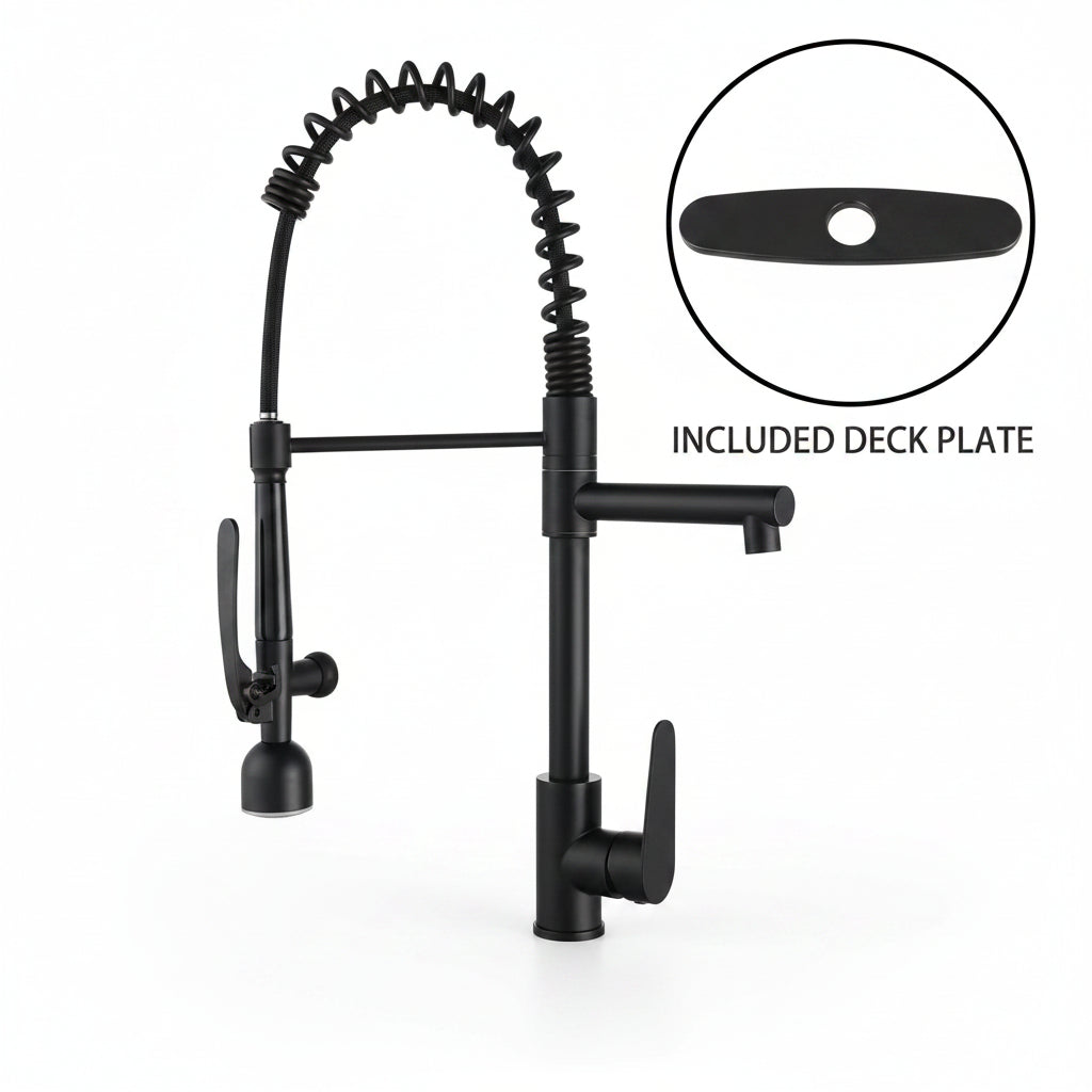 Kitchen Sink Faucet With LED Pull Down Sprayer, Commercial Single Handle High   Kitchen Faucet, Spring Sink Faucets With Deck Plate, Dual Spouts, Stainless Steel - HAUSSLYON