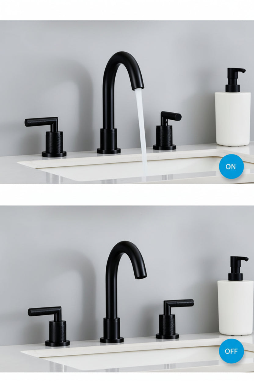Bathroom Faucet 2 Handle Matte Black Bathroom Sink Faucet Widespread 3 Hole 360° Swivel Spout Modern Sink Basin Faucets 8 Inch[Unable Ship Weekends, TK/TEMU Only For Pickup] - HAUSSLYON