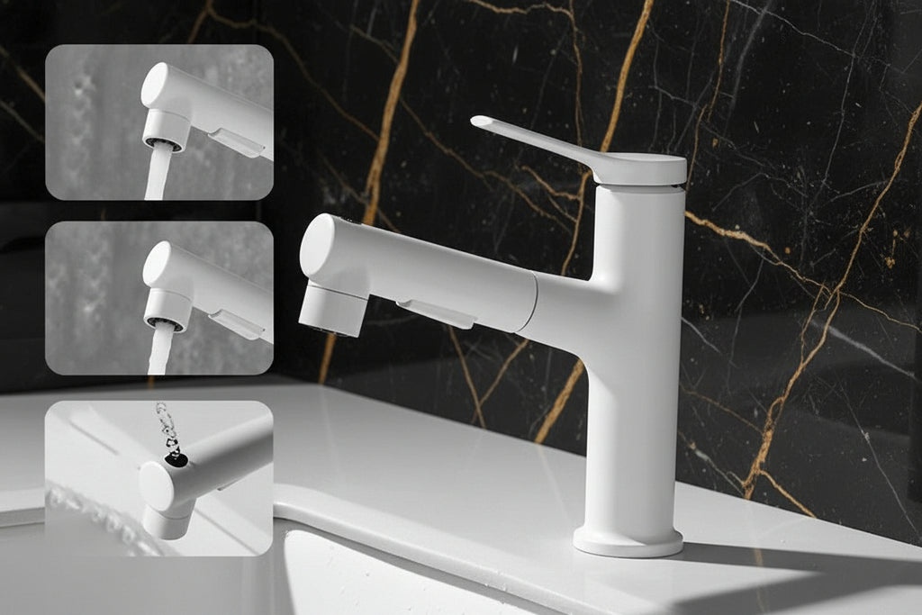 Copper Body Can Be Pulled White Multi-gear Adjustment Hot And Cold Faucet - HAUSSLYON