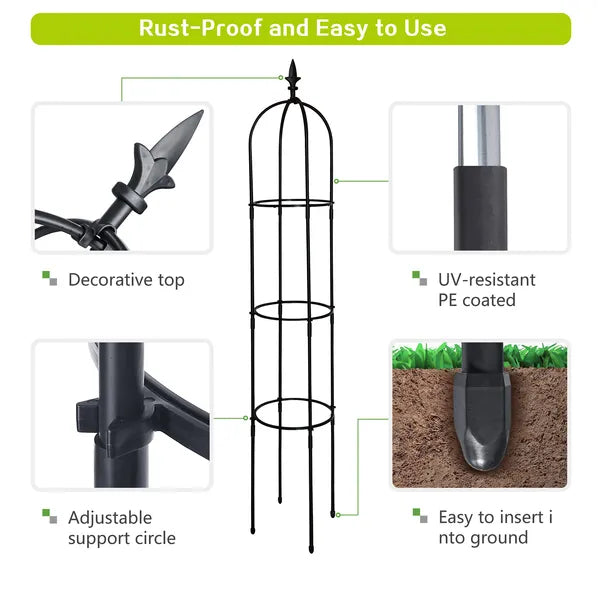 6.2ft Garden Obelisk Trellis Lightweight Rustproof Plastic Coated Metal Tall Tower Trellis Stand - HAUSSLYON
