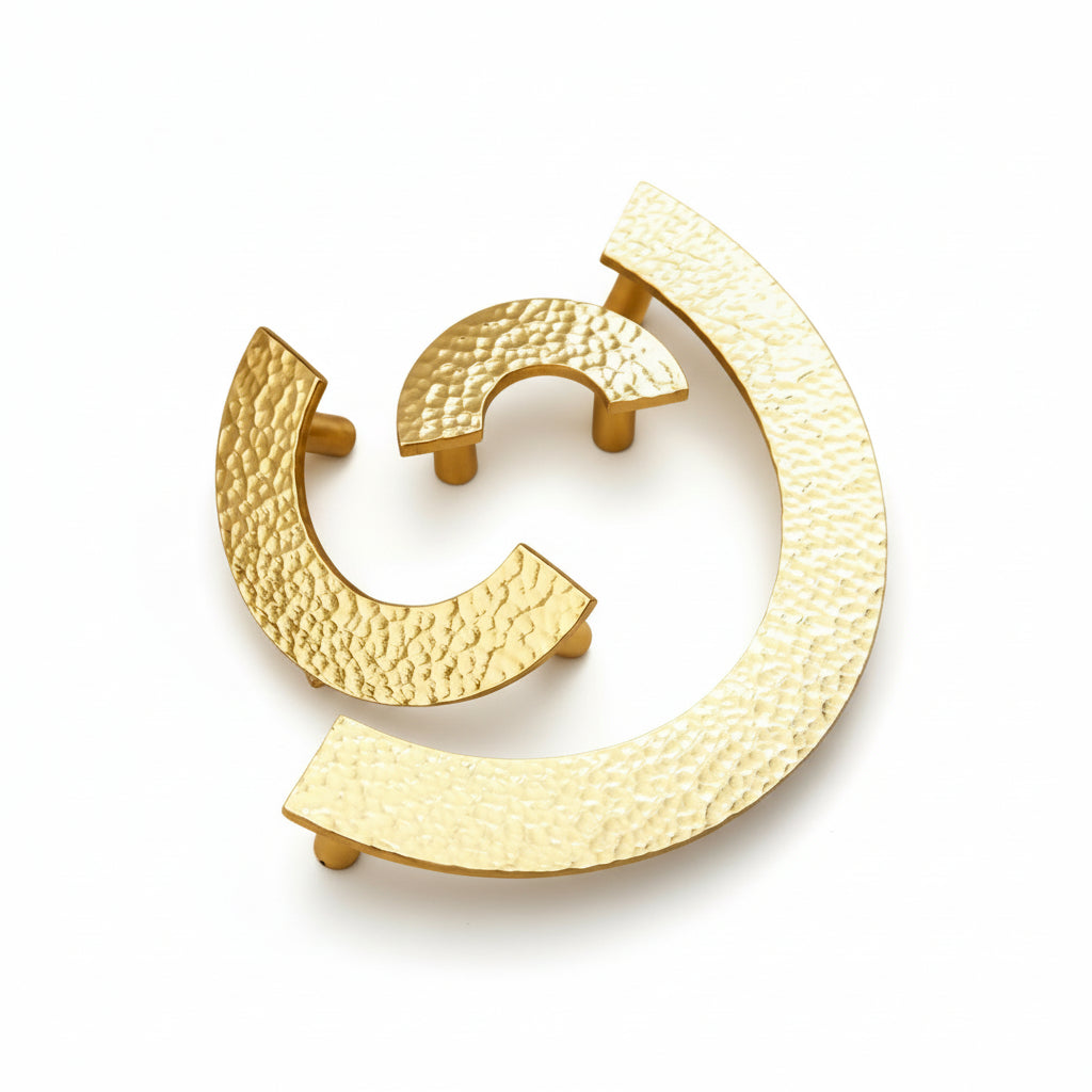 Hammered Finish Semi-Circular Brass Cabinet Door Handle Kitchen Drawer Pull - HAUSSLYON