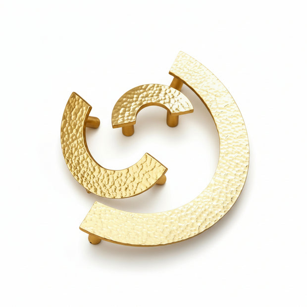 Hammered Finish Semi-Circular Brass Cabinet Door Handle Kitchen Drawer Pull - HAUSSLYON