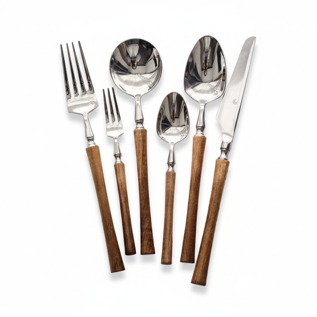 Couverts VidaXL Montelieu en acier inoxydable, fourchettes, couteaux et cuillères pour service de table élégante.
