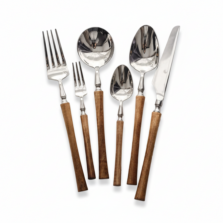 Couverts VidaXL Montelieu en acier inoxydable, fourchettes, couteaux et cuillères pour service de table élégante.