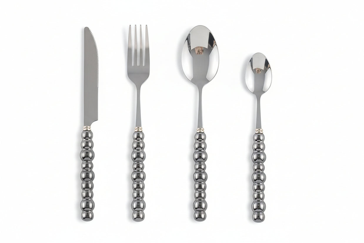 Couverts VidaXL Athenes en acier inoxydable, fourchette, couteau et cuillère élégants pour la table.