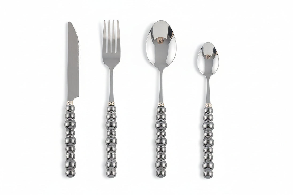 Couverts VidaXL Athenes en acier inoxydable, fourchette, couteau et cuillère élégants pour la table.
