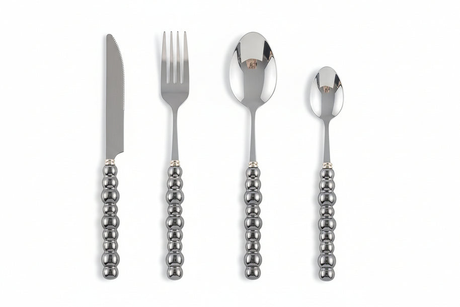 Couverts VidaXL Athenes en acier inoxydable, fourchette, couteau et cuillère élégants pour la table.