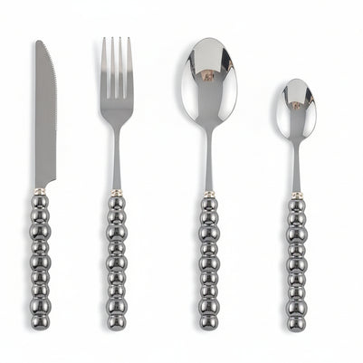 Couverts VidaXL Athenes en acier inoxydable, fourchette, couteau et cuillère élégants pour la table.