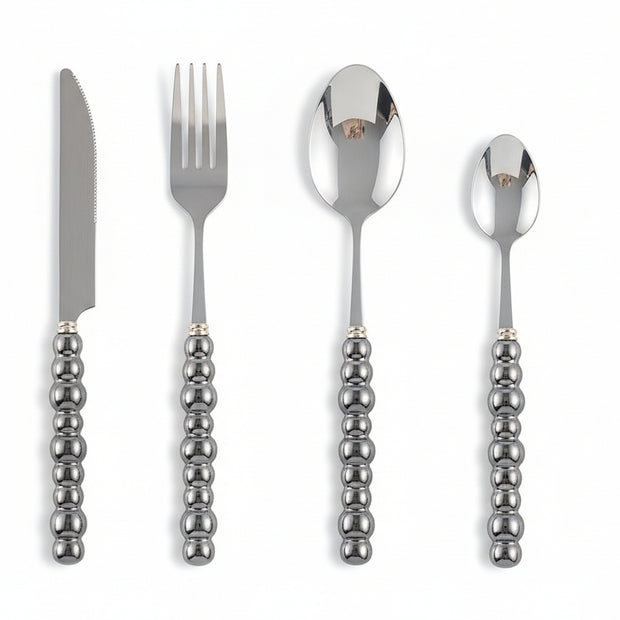 Couverts VidaXL Athenes en acier inoxydable, fourchette, couteau et cuillère élégants pour la table.