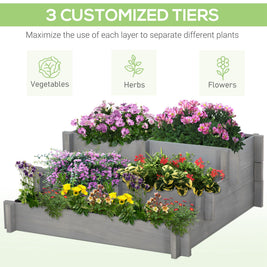 Jardinière surélevée à 3 niveaux Arosa d'Aosom pour plantes et fleurs, en bois ou matériau composite, avec plusieurs étages.