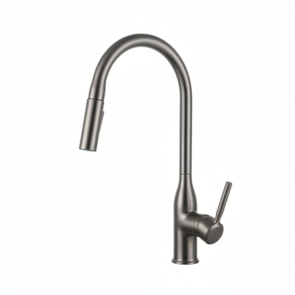 Copper Gun Gray Kitchen Faucet Pull-out Hot And Cold Double Water Outlet Rotatable - HAUSSLYON