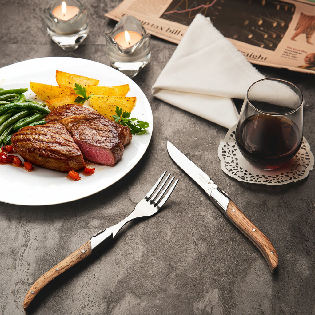 Western Tableware Rosewood Wooden Handle Knife And Fork - HAUSSLYON