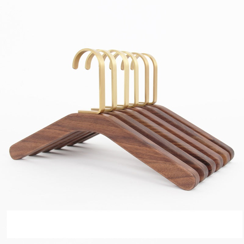 Black Walnut Solid Wood Brass Clothes Support Non-Slip Coat Hanger - HAUSSLYON