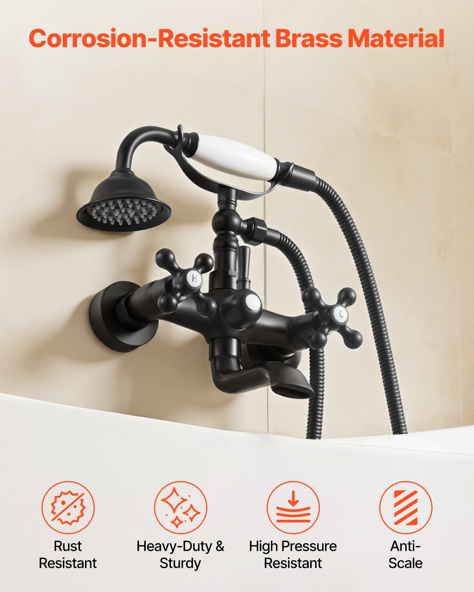 Clawfoot Tub Faucet, Wall Mount Bathtub Faucets With Handheld Shower, Vintage Matte Black Clawfoot Tub Filler Faucet Shower Kit With Adjustable Swing Arms & 360° Rotation Spout For Bathtubs - HAUSSLYON