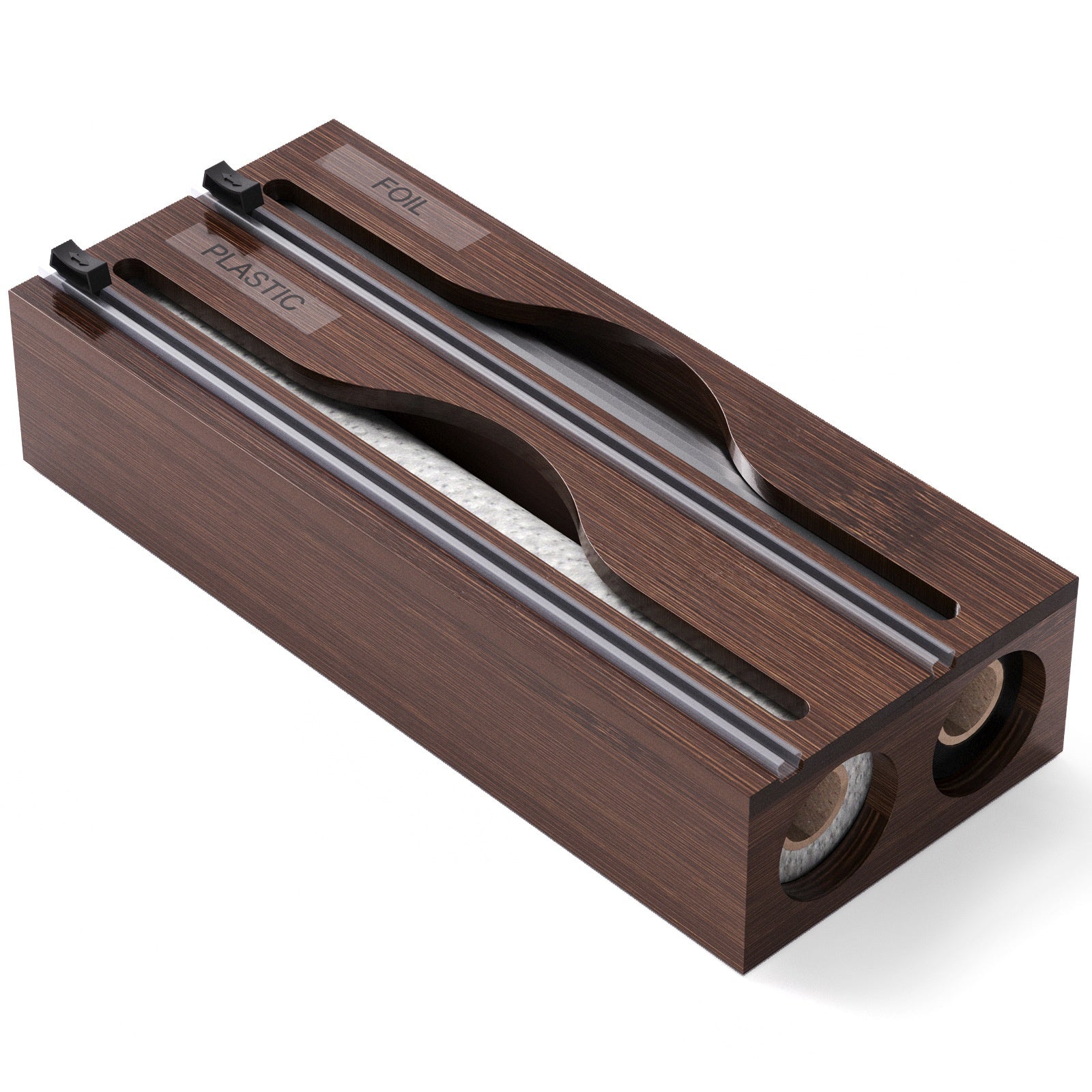 3 In 1 Bamboo Wrap Organizer With Cutter And Labels, Plastic Wrap Aluminum Foil And Wax Dispenser For Kitchen - HAUSSLYON