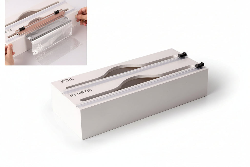 3 In 1 Bamboo Wrap Organizer With Cutter And Labels, Plastic Wrap Aluminum Foil And Wax Dispenser For Kitchen - HAUSSLYON