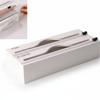 3 In 1 Bamboo Wrap Organizer With Cutter And Labels, Plastic Wrap Aluminum Foil And Wax Dispenser For Kitchen - HAUSSLYON