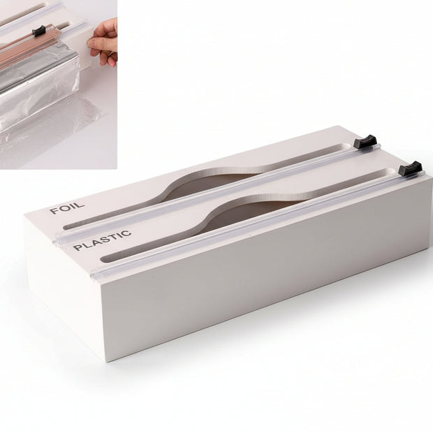 3 In 1 Bamboo Wrap Organizer With Cutter And Labels, Plastic Wrap Aluminum Foil And Wax Dispenser For Kitchen - HAUSSLYON